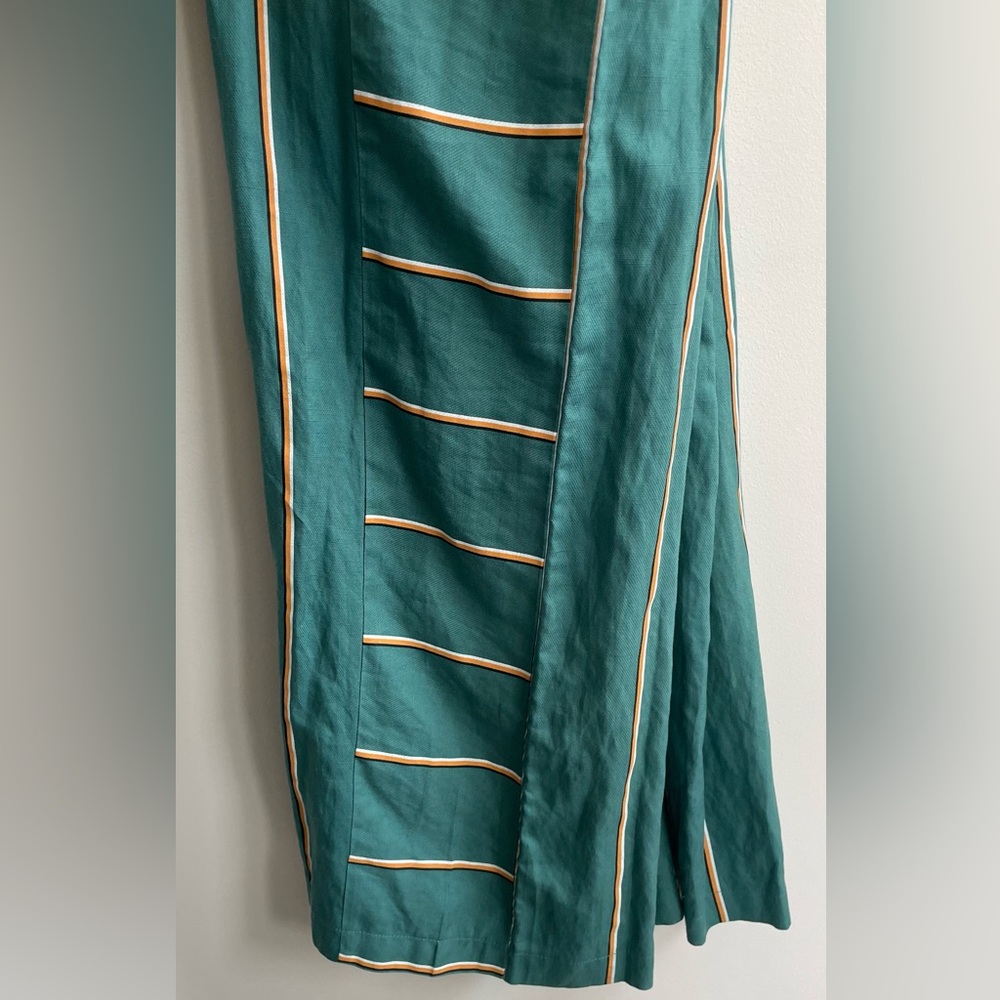 Anthropologie Green Striped V-Neck Wide-Leg Jumpsuit - Picture 8 of 15